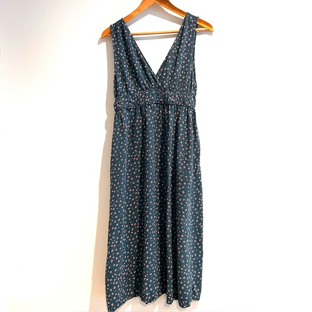 ROXY Double V Neck Teal Green Boho Empire Maxi Long Resort Dress Sundress Small